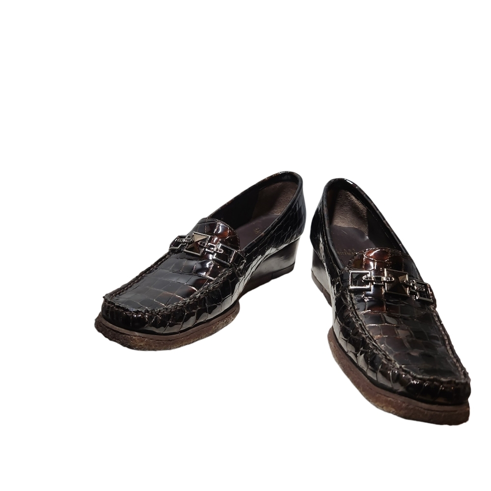 STUART WEITZMAN designer loafer ๐ shoes patented leather croc brown size 8.5 - Picture 16 of 16